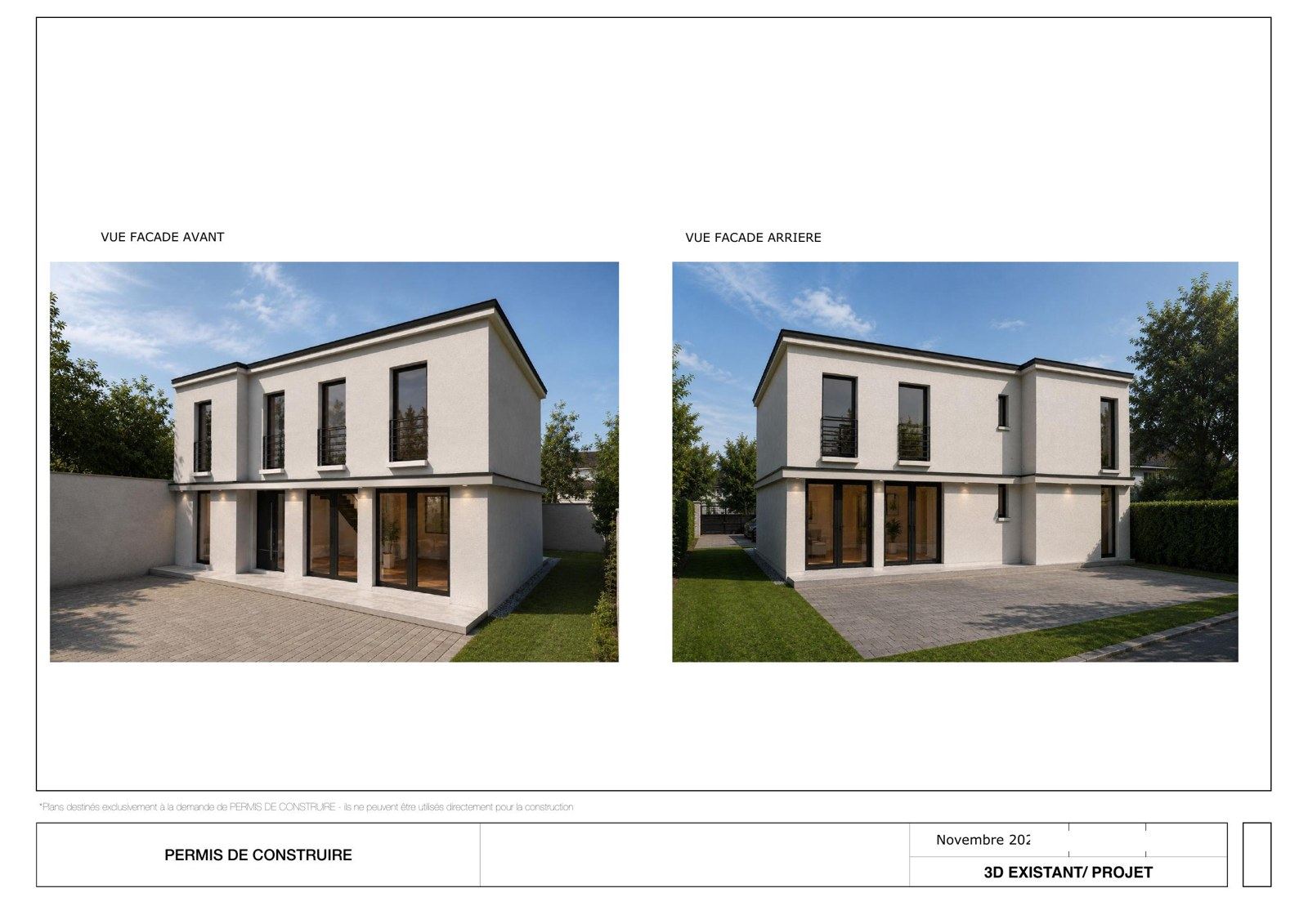 Façades — vues 3D avant et arrière du projet de Lisses