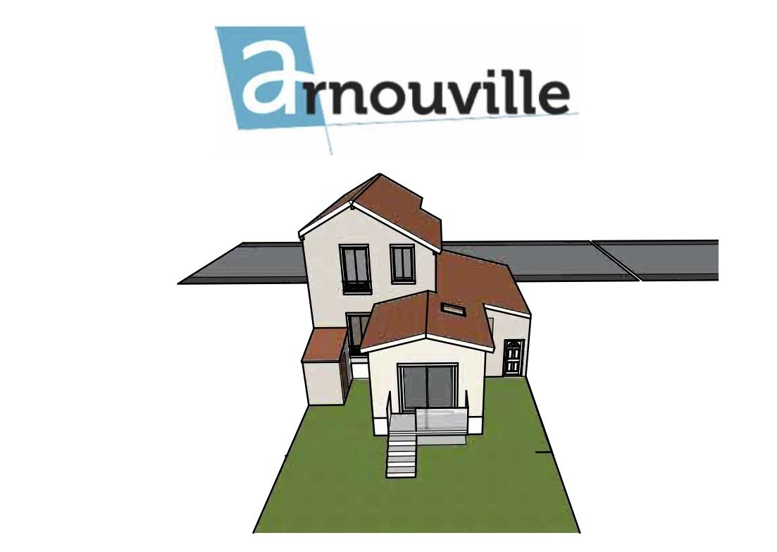 Extension d'un pavillon à Arnouville (95) — insertion 3D de la déclaration préalable, façade arrière et terrasse
