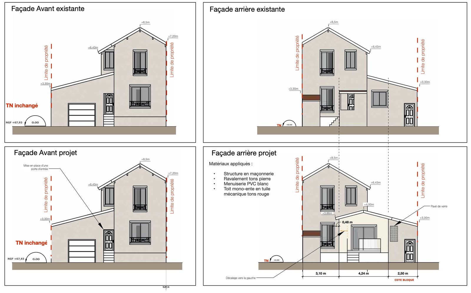 Plans de façades existant et projet (pièce PCMI5) — dossier de déclaration préalable à Arnouville (95)