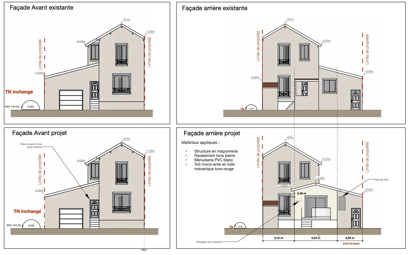 Plans de façades existant et projet (pièce PCMI5) — dossier de déclaration préalable à Arnouville (95)