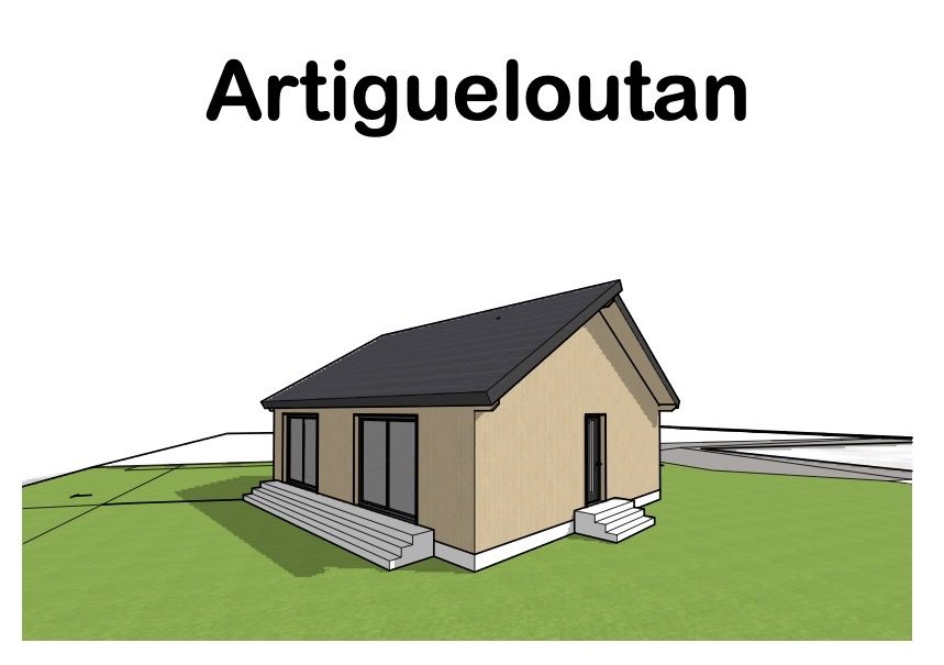 Permis de construire d'un chalet de plain-pied à Artigueloutan (64) — vue 3D