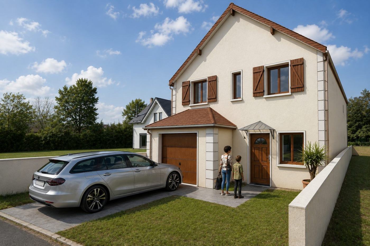 Maison neuve traditionnelle avec garage — insertion 3D du permis de construire
