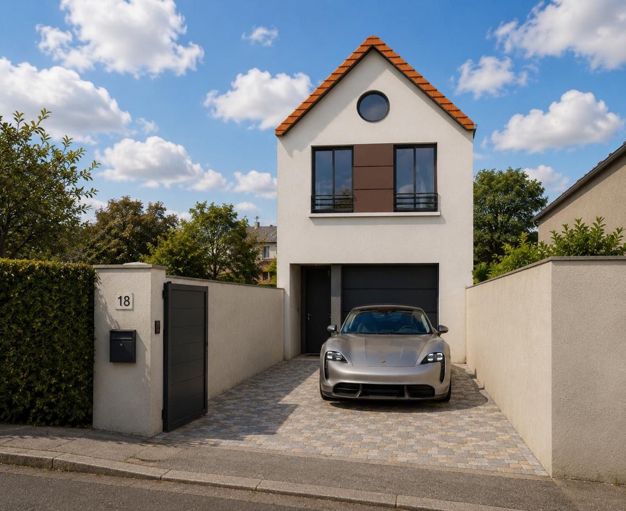 Surélévation d'une maison à Persan (95) — pignon rehaussé avec oculus, déclaration préalable