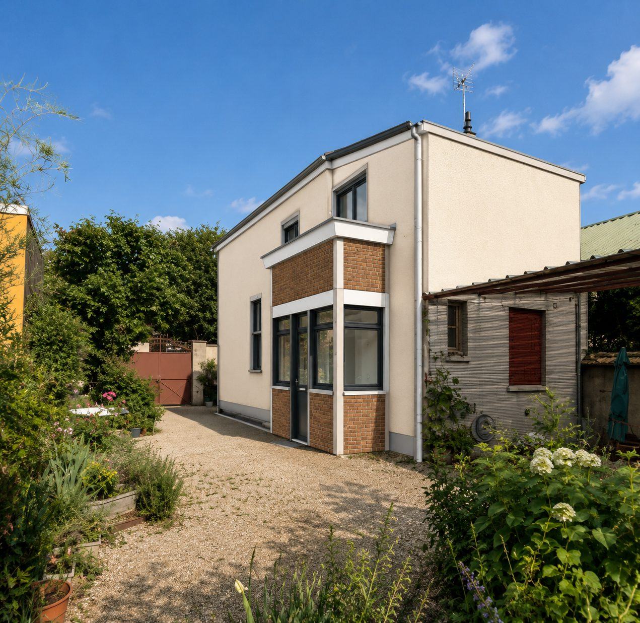 Extension d'une maison à Saint-Maur-des-Fossés (94) — volume d'entrée en brique, déclaration préalable